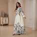 SW2611 Women's Rhinestone Beaded Print Long Robe Dress Muslim Fashion Clothing_ecoleips.com