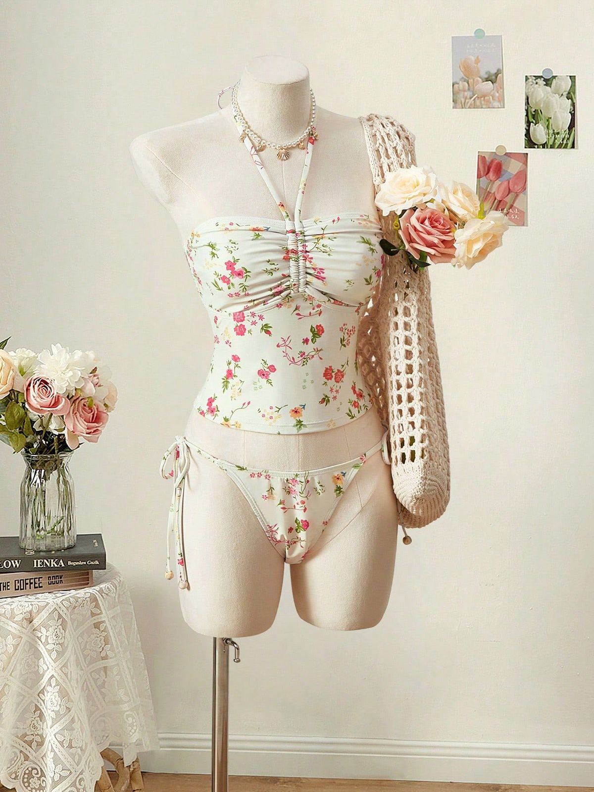 Women's Clothing Tankini Two Piece Swimsuit Halter Neck Printed Design Sexy Style For Vacation_ecoleips.com