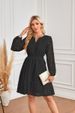 Women's Clothing V Neck Hollow Eyelet Embroidery Pleated Long Sleeved Dress_ecoleips.com