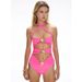 Women's Clothing Pink Halter Strap Hollow Metal Flower One Piece Swimsuit Women_ecoleips.com