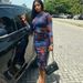 Women's New Mesh Round Neck Long Sleeve Top + Silk Printed Half Skirt Set_ecoleips.com