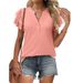 Verve 2025 New Women's V-neck Short Ruffle Sleeve T-shirt Button Shirt_ecoleips.com