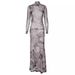 Women's High Neck Slim Fit Dress American Style Fashion Mesh Printed See Through Autumn New_ecoleips.com