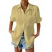 Cardigan Splicing Pocket Short Sleeve Solid Color Temperament Casual Lapel Shirt Short Sleeve Women's Clothing_ecoleips.com