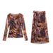 ZA& Women's Clothing 2025 Autumn Winter Style Round Neck Printed Silk Top + Half-length Straight Skirt Set_ecoleips.com