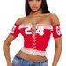Women's Clothing Summer New Slim Print Street Sexy Hot Girl Lace Up Backless Lace Vest Top_ecoleips.com