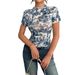European And American Cross-border 2026 New Elegant Mesh Printed Ruffled Short-sleeve T-shirt Slimming Top For_ecoleips.com
