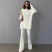 Ribbed High-Neck Knit Set – Long Sleeve Turtleneck & Wide-Leg Pants, Cozy Winter Two-Piece Outfit (Black/White/Rose) – Trendy Matching Loungewear_ecoleips.com