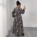 Women's Clothing Plus Size Clothes "Elegant V-Neck High-Waisted Maxi Dress – Flowy Puff Sleeve Black Dress For Women, Slimming & Comfortable"_ecoleips.com