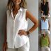 Classic Sleeveless Poplin Shirt For Women - Solid Color Collared Top, Breathable Polyester, Casual & Office Wear, Versatile Layering Piece_ecoleips.com