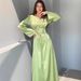 Women's Clothing Spring Women's Slim Fit Long Sleeve V Neck Dress Elegant Lace Up Long Sleeve For Formal & Casual For Women_ecoleips.com