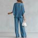 Women's Cotton Linen Long Sleeve Pleated Wide Leg Pants Suit Casual Autumn Outfit Set_ecoleips.com