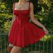 French Ballet Style Tie Waist Strap For Women Summer Atmosphere Slimming Red Date Short Dress_ecoleips.com