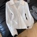 Elegant plus Size White Lace Trimmed Shirt French Style Chic V Neck Long Sleeve Fitted Waist Blouse for Women_ecoleips.com