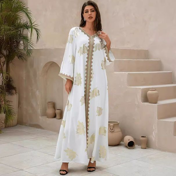 New Muslim Women's Evening Dress Flower Hot Stamping Robe_ecoleips.com