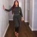 Women's Slim Fit Jumpsuit Casual Print Round Neck Long Sleeve Stretch Waist Bodysuit American Style Home Fashion_ecoleips.com