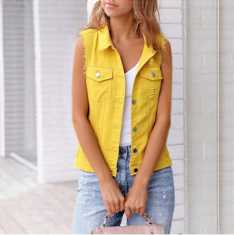 Women's Clothing New Color Denim Vest Sleeveless Waistcoat Jacket Top_ecoleips.com