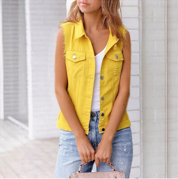 Women's Clothing New Color Denim Vest Sleeveless Waistcoat Jacket Top_ecoleips.com