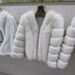 Faux Fox Fur Collar Coat - Women's Short V-Neck Faux Fur Jacket In Cream/Black/Camel (One Size Fits 80-130)_ecoleips.com