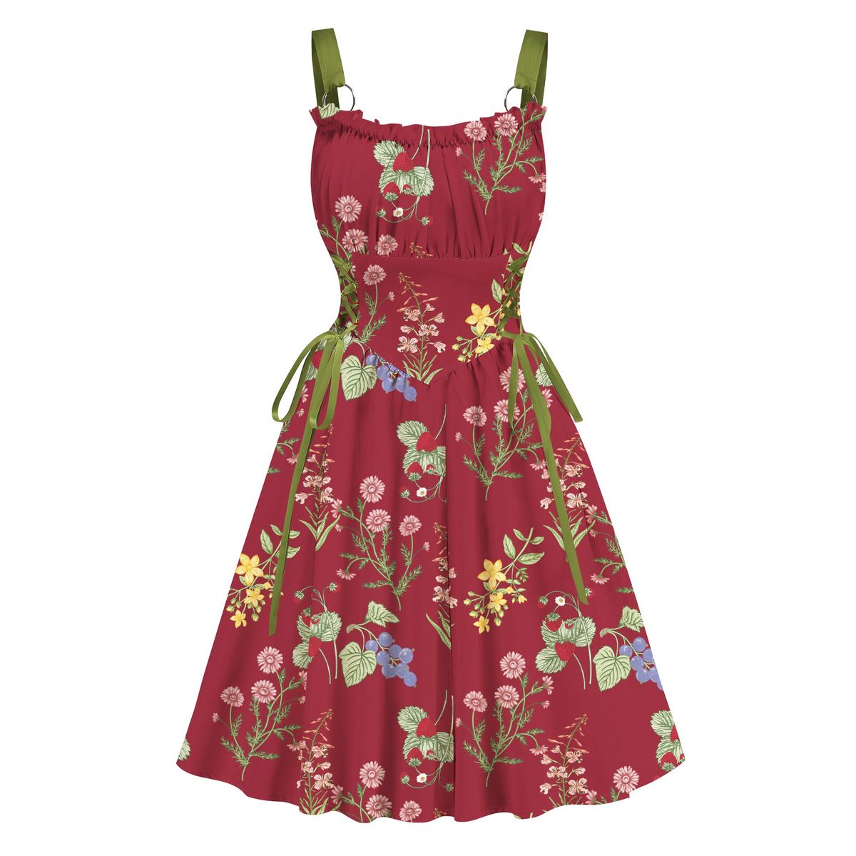 Elegant Floral Print Maxi Dress With Metal Ring Drawstring For Vacation & Boho Style Comfortable & Breathable Fabric_ecoleips.com
