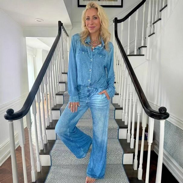 Women's Casual Fashion Elastic Loose Denim Two Piece Set European American Style Microfiber Outerwear_ecoleips.com