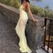 Sexy Deep V-neck Beaded Fishtail Dress Women Elegant Sleeveless Evening Dress Fashion Sequin Backless Hollow Out Slim Long Dress_ecoleips.com