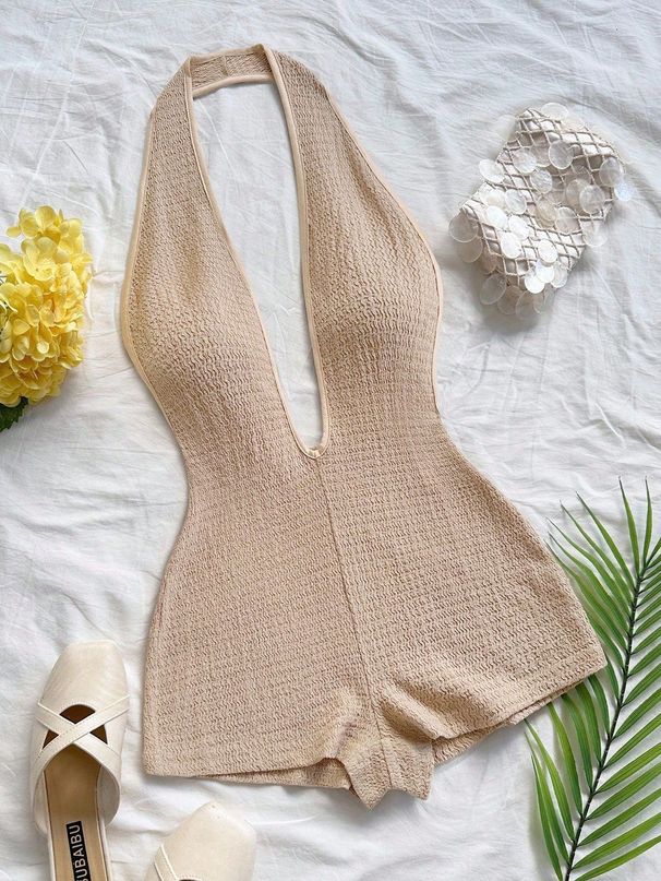 Women's Sexy Striped Halter Neck Jumpsuit European And American Fashion Backless V Neck Romper Versatile Cross Border Clothing_ecoleips.com