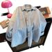 Vintage Minimalist Color Contrast Denim Striped Oversized Relaxed Versatile Polo Collar Shirt Women's Autumn Long-Sleeve_ecoleips.com