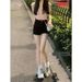 2025s Black Skinny Stretch Denim Shorts For Women, Summer Thin Korean Style, High Waist, Slimming, Height Enhancing, Girl_ecoleips.com