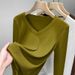 Trendy Solid Color Elegant V Neck Simple Slim Fit Ribbed Long Sleeve Commuter Women's Style Round Neck Autumn Top_ecoleips.com