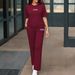 Spring/Summer Women's Two Piece Set Round Neck Short Sleeve T-Shirt With Unique Letter Print High-Waisted Drawstring Straight Leg Pants_ecoleips.com