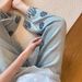 Tencel Hollow Flower Embroidery Straight Jeans Women's Autumn Thin Large Size High Waist Skinny Wide Leg Nine-point Pants_ecoleips.com
