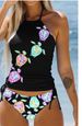 Women's Clothing Women's Plus Size Halter Neck Strappy Swimsuit Conservative Coconut Tree Print Two Piece Bikini Set Covers The Stomach_ecoleips.com
