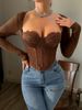 European And American Style Spicy Girl Fishbone Bra Pure Desire Sexy Lace Mesh Long Sleeve Short Square Neck Outerwear_ecoleips.com
