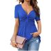 Elegant V-Neck Twist Front Short Sleeve Blouse | Stretchy Polyester Spandex Pullover Top For Women's Casual & Office Wear_ecoleips.com