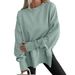 Loose Sweatshirt With Side Slit, Round Collar, Bat Sleeves, And Fleece-Lined Top_ecoleips.com