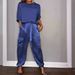 Fashionable Satin Semi-Sleeve Top And Pants Set For Women_ecoleips.com
