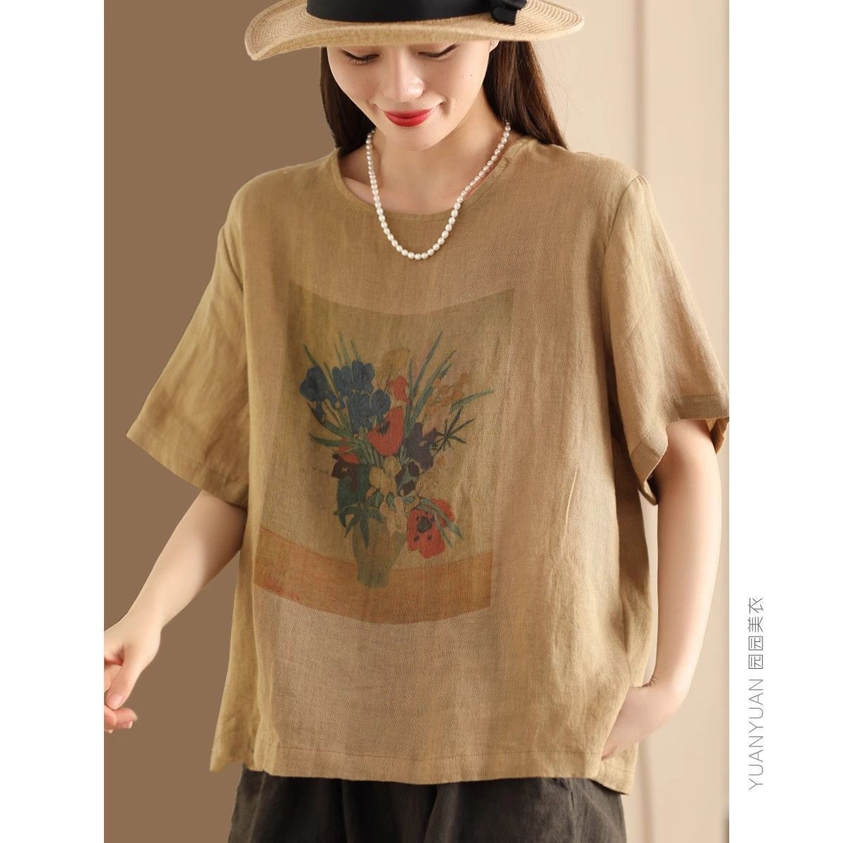 A Casual, Commuting-Style Short-Sleeved Top With A Hong Kong-Inspired Design; Made Of Comfortable Cotton-Linen Fabric Fo_ecoleips.com