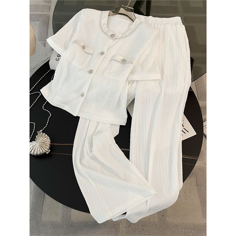 Women's Clothing Casual Sports Suit For Women In Summer, Fashionable And Slim, Short Sleeved, High Waisted, Wide Leg Pants, Two Piece Suit_ecoleips.com