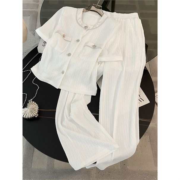 Women's Clothing Casual Sports Suit For Women In Summer, Fashionable And Slim, Short Sleeved, High Waisted, Wide Leg Pants, Two Piece Suit_ecoleips.com