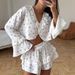 European And American Summer New Ruffled Long Sleeve Shorts Comfortable Pajamas Two-Piece Set Cross-Border_ecoleips.com