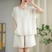 Women's European Style High End Cotton Linen Casual Sports Fashion Summer Two Piece Set Loose T-Shirt And Wide Leg Shorts_ecoleips.com