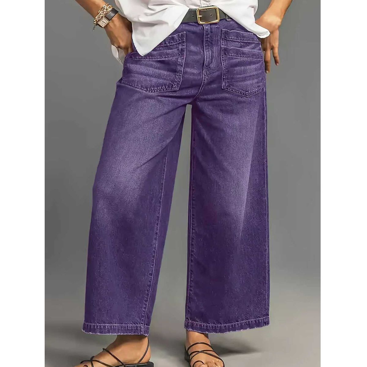 plus Size Wide Leg Jeans Casual Versatile Fashionable Women's Clothing Belt Not Included (Belt for Decoration Only)_ecoleips.com
