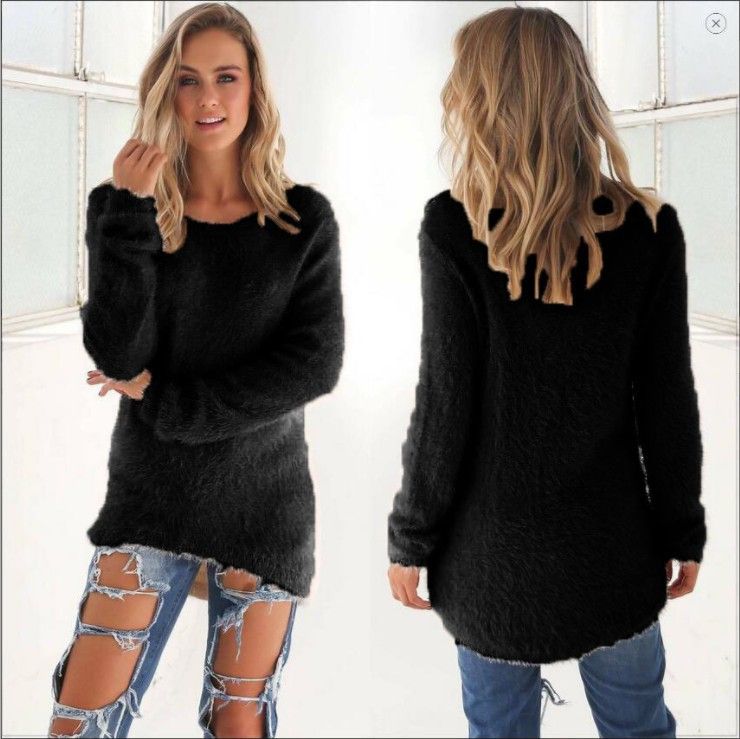 Women's Clothing Casual Long Sleeve Cotton Blend Sweater - Soft Loose Fit Round Neck Pullover Top For Autumn Winter_ecoleips.com