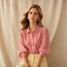 Striped Three Quarter Puff Sleeve Elegant Collared Shirt For Women Bestseller Women's Clothing Tops_ecoleips.com