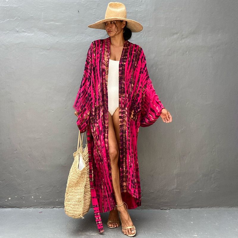 Women's Lightweight Rayon Printed Kimono Cover-Up – Beach Sunshade Loose Cardigan For Swimwear, Bikini, Summer Outfit_ecoleips.com