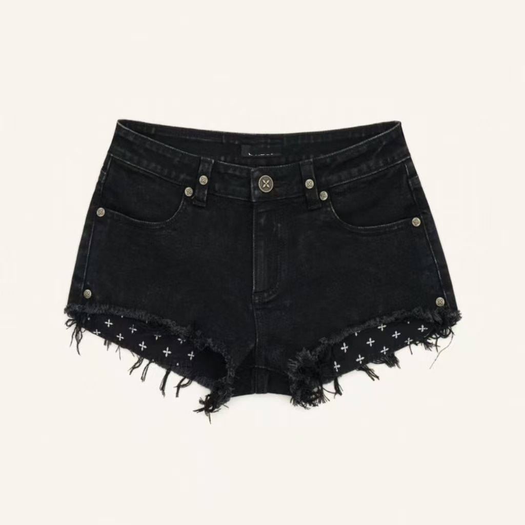 SK Mustang Ultra-low-rise Lightning Denim Shorts, Versatile Design, Cotton Hot Pants, 2024 New Model_ecoleips.com