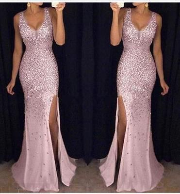 Women's Clothing Summer New Sexy Slit Sequin Dress Long Skirt Evening Dress_ecoleips.com