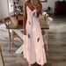 Women's Clothing Slim Fit Feather Print Maxi Dress Sleeveless Low Cut V Neck Spaghetti Strap Women's New Arrival_ecoleips.com