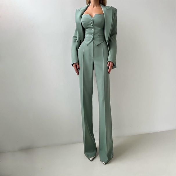Women's Clothing Cross Border Foreign Trade Women's Clothing Button Vest Bottoming Cardigan Jacket Straight Through Suit Three Piece Suit_ecoleips.com